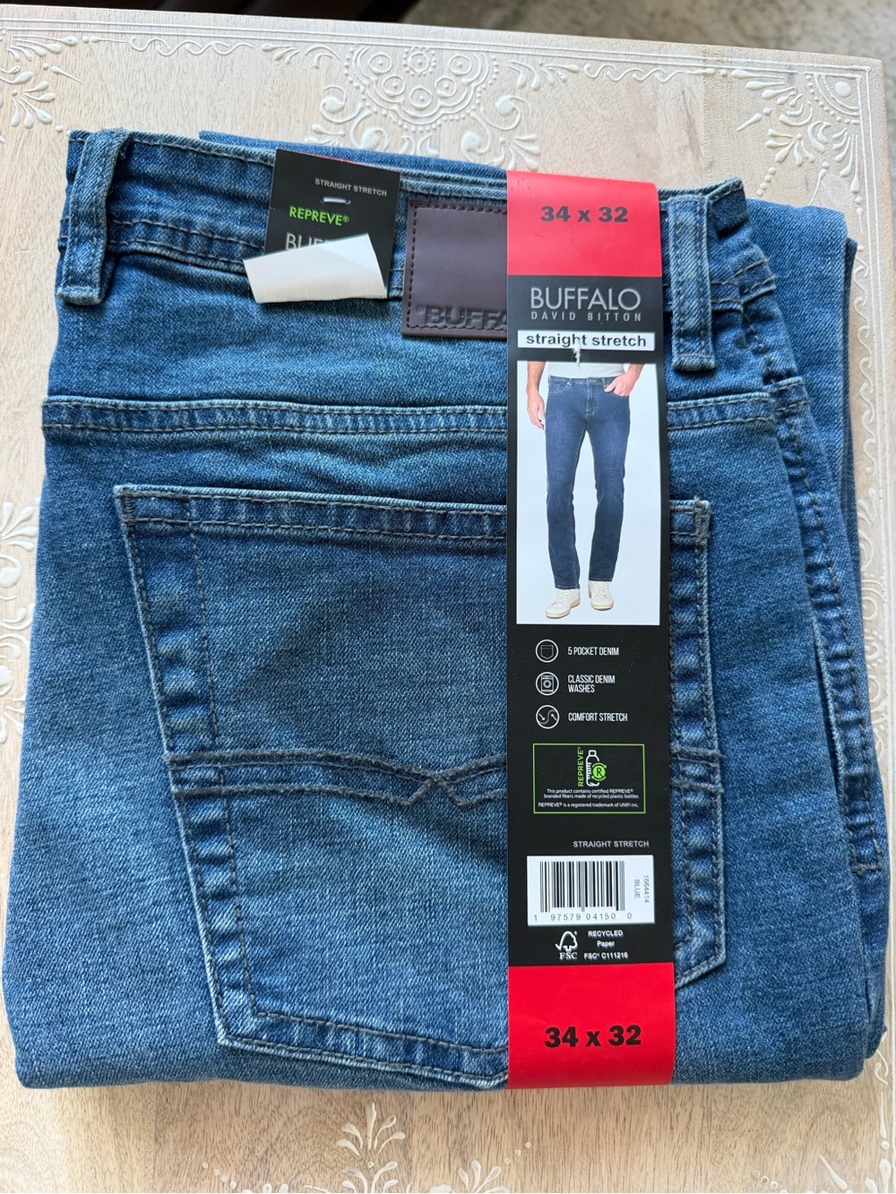 Buffalo David Bitton Men’s Straight Stretch Jeans - Medium Blue